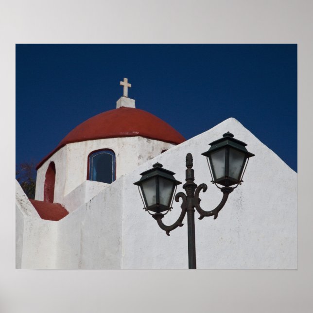 Greece, Mykonos, Chapel with red dome and Poster (Front)
