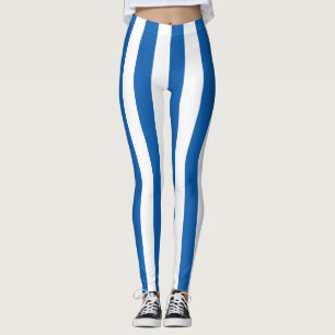 Greece National Flag Colors Vertical Striped Leggings