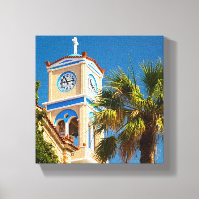 Greece - Orthodox Greek Church with Palm Tree Canvas Print (Front)