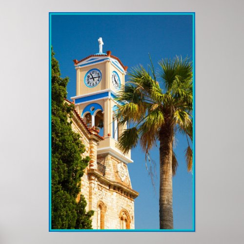 Greece _ Orthodox Greek Church with Palm Tree Poster