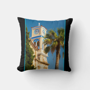 Greece - Orthodox Greek Church with Palm Tree Throw Pillow