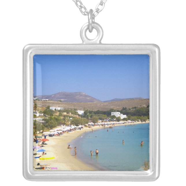 Greece, Paros Island, Krios Beach from above Silver Plated Necklace (Front)