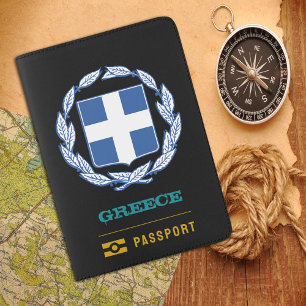 Greece Passport, Greek coat of Arms, flag Passport Holder