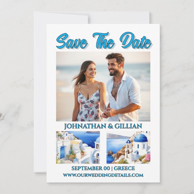 Greece photo save the date greek getaway wedding (Front)