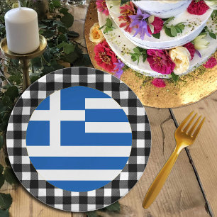 Greece Plate, buffalo plaid & Greek Flag Paper Plates