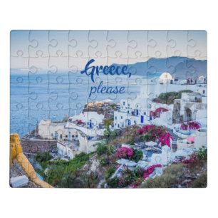 Greece Please / Personalized/ Santorini Jigsaw Puzzle