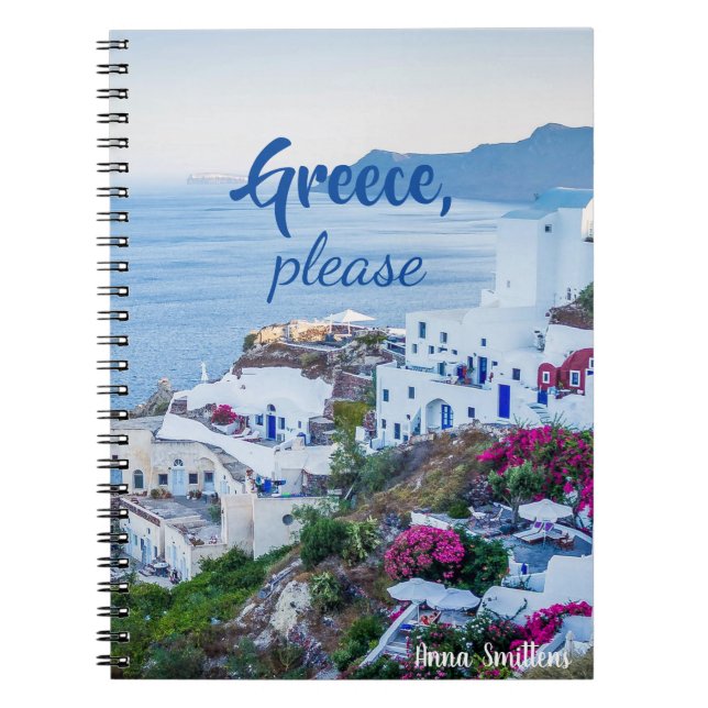 Greece Please/ Personalized/ Santorini Landscape Notebook (Front)