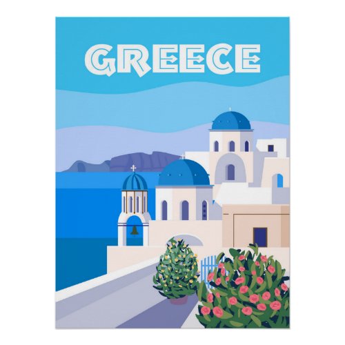 Greece Poster Travel Santorini  Greek