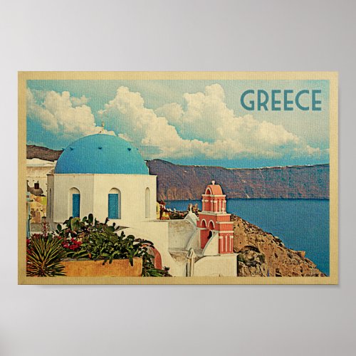 Greece Poster Vintage Travel Santorini Greek