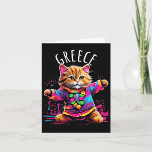 Greece Quirky Funny Cute Colorful Dancing Cat Desi Card