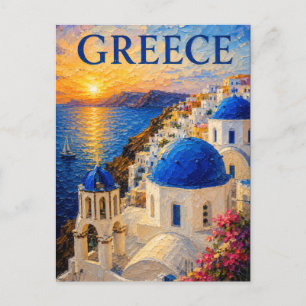 Greece: Radiant Sunset Santorini Art Souvenir Postcard