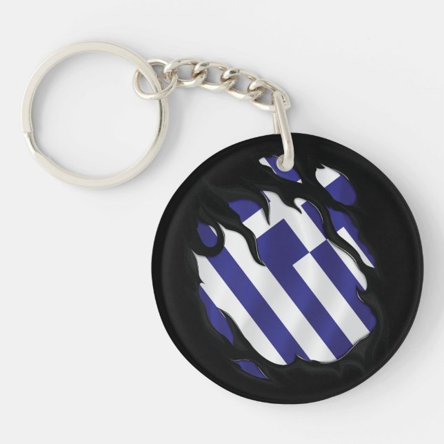 Greece Ripped Flag Keychain (Front)