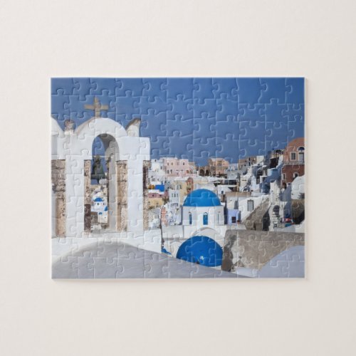Greece Santorini Bell tower and blue domes of 2 Jigsaw Puzzle