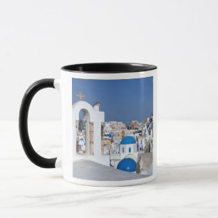 Greece, Santorini. Bell tower and blue domes of 2 Mug