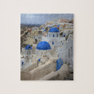 Greece, Santorini. Bell tower and blue domes of 3 Jigsaw Puzzle