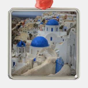 Greece, Santorini. Bell tower and blue domes of 3 Metal Ornament