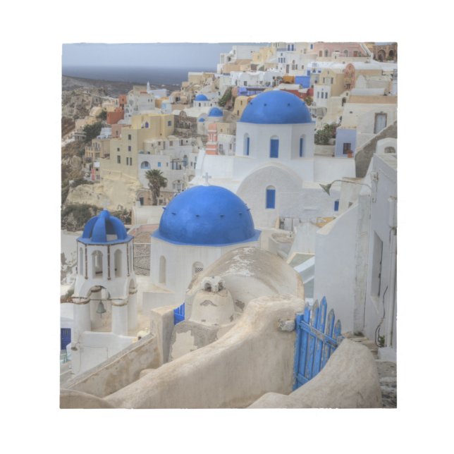 Greece, Santorini. Bell tower and blue domes of 3 Notepad (Front)