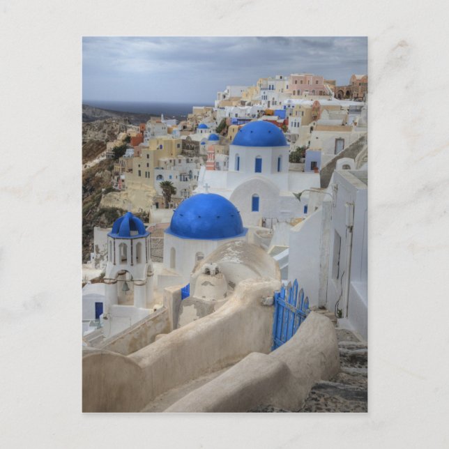 Greece, Santorini. Bell tower and blue domes of 3 Postcard (Front)