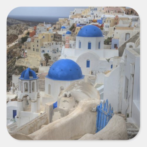 Greece Santorini Bell tower and blue domes of 3 Square Sticker