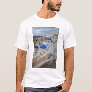Greece, Santorini. Bell tower and blue domes of 3 T-Shirt