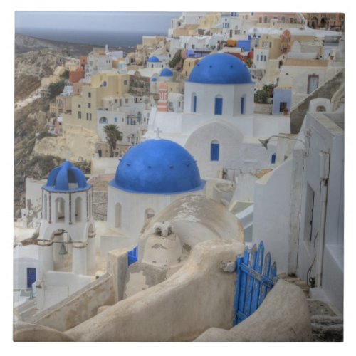 Greece Santorini Bell tower and blue domes of 3 Tile