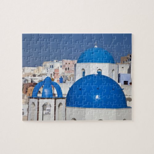 Greece Santorini Bell tower and blue domes of Jigsaw Puzzle
