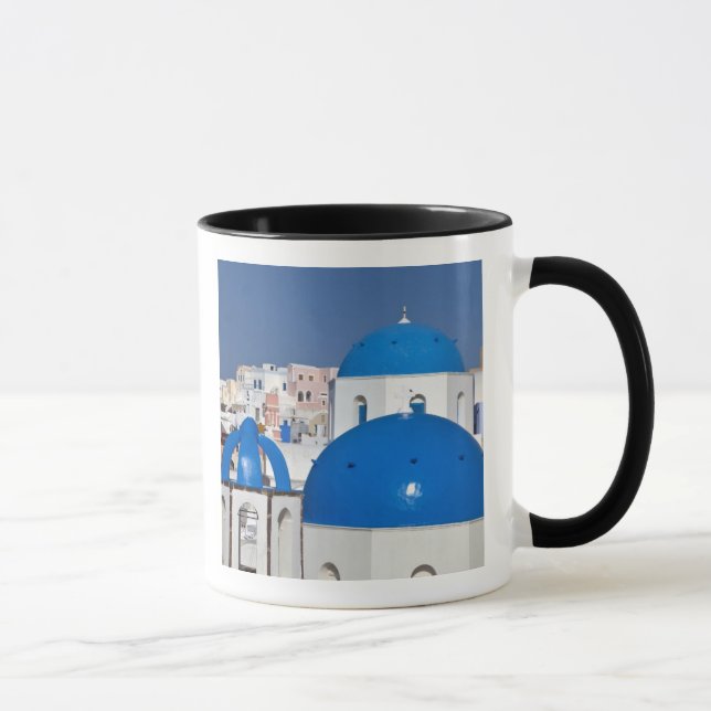 Greece, Santorini. Bell tower and blue domes of Mug (Right)