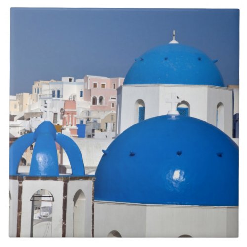 Greece Santorini Bell tower and blue domes of Tile