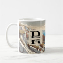 Greece santorini greek island monogram travel blue