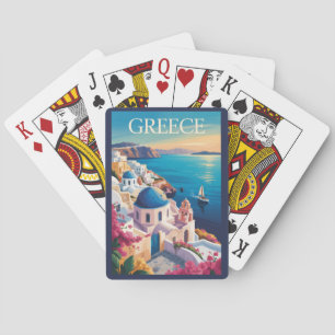 Greece Santorini Illustration Travel Art Vintage Poker Cards