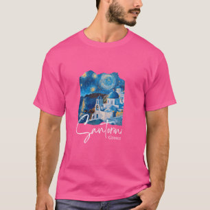 Greece Santorini Painting Santorini At Night T-Shirt