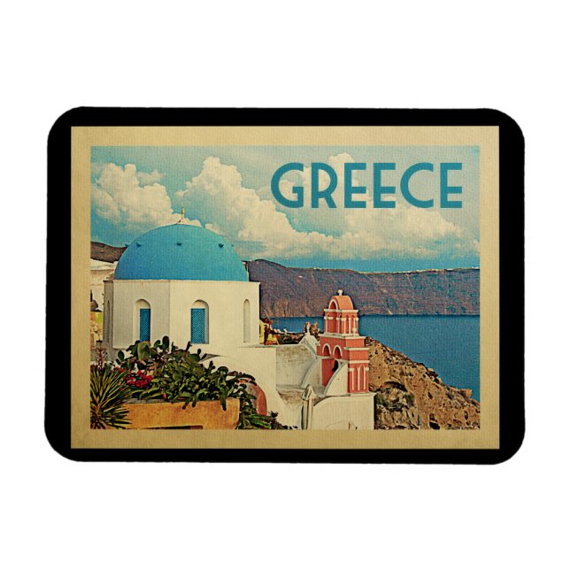 Greece Santorini Vintage Travel Magnet (Horizontal)