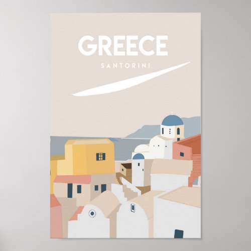 Greece santorini vintage travel poster