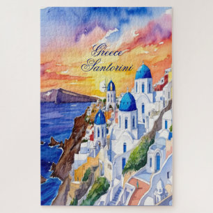 Greece Santorini Watercolor Sketch Aegean Sea Jigsaw Puzzle