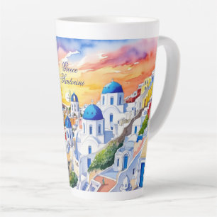 Greece Santorini Watercolor Sketch Aegean Sea Latte Mug