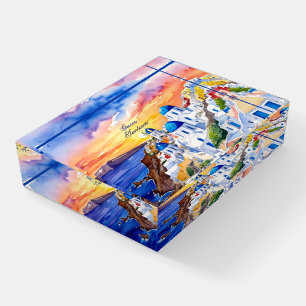 Greece Santorini Watercolor Sketch Aegean Sea Paperweight