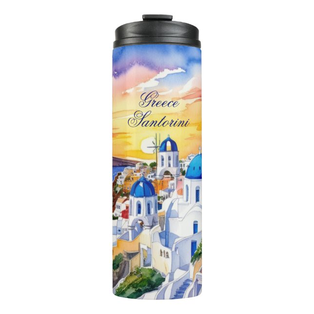 Greece Santorini Watercolor Sketch Aegean Sea |  Thermal Tumbler (Front)