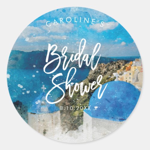 Greece santorini watercolour bridal shower sticker