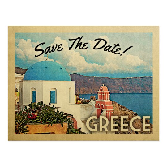 Greece Save The Date Vintage Santorini Postcard | Zazzle.com