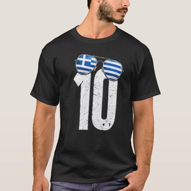 Greece Soccer Player Number 10 Greek Flag T-Shirt (Front)