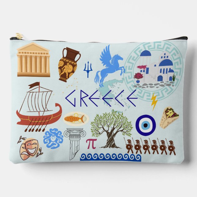 Greece Symbols Travel Lovers Accessory Pouch (Front)