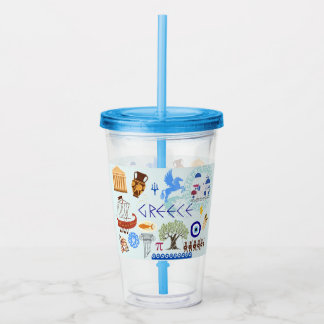 Greece Symbols Travel Lovers Acrylic Tumbler