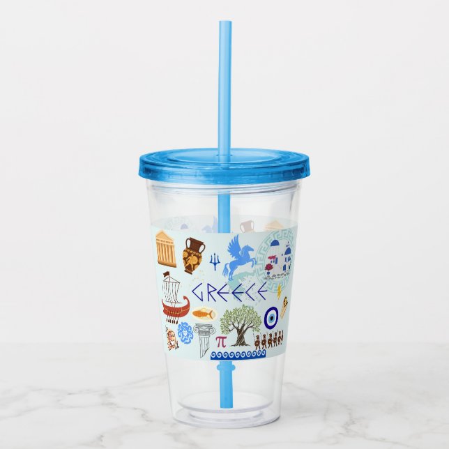 Greece Symbols Travel Lovers Acrylic Tumbler (Front)