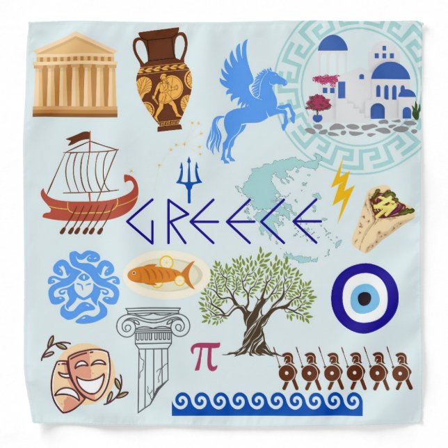 Greece Symbols Travel Lovers Bandana (Front)