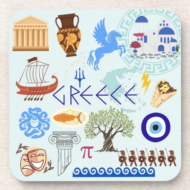 Greece Symbols Travel Lovers Beverage Coaster (Front)