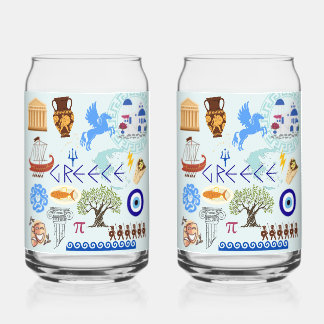 Greece Symbols Travel Lovers Can Glass