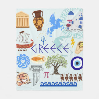Greece Symbols Travel Lovers Fleece Blanket