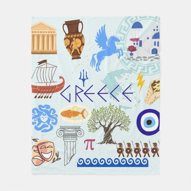 Greece Symbols Travel Lovers Fleece Blanket (Front)