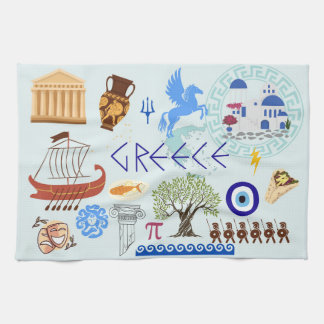 Greece Symbols Travel Lovers Kitchen Towel
