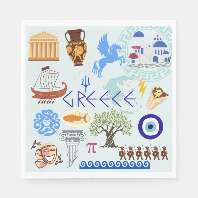 Greece Symbols Travel Lovers Napkins (Front)